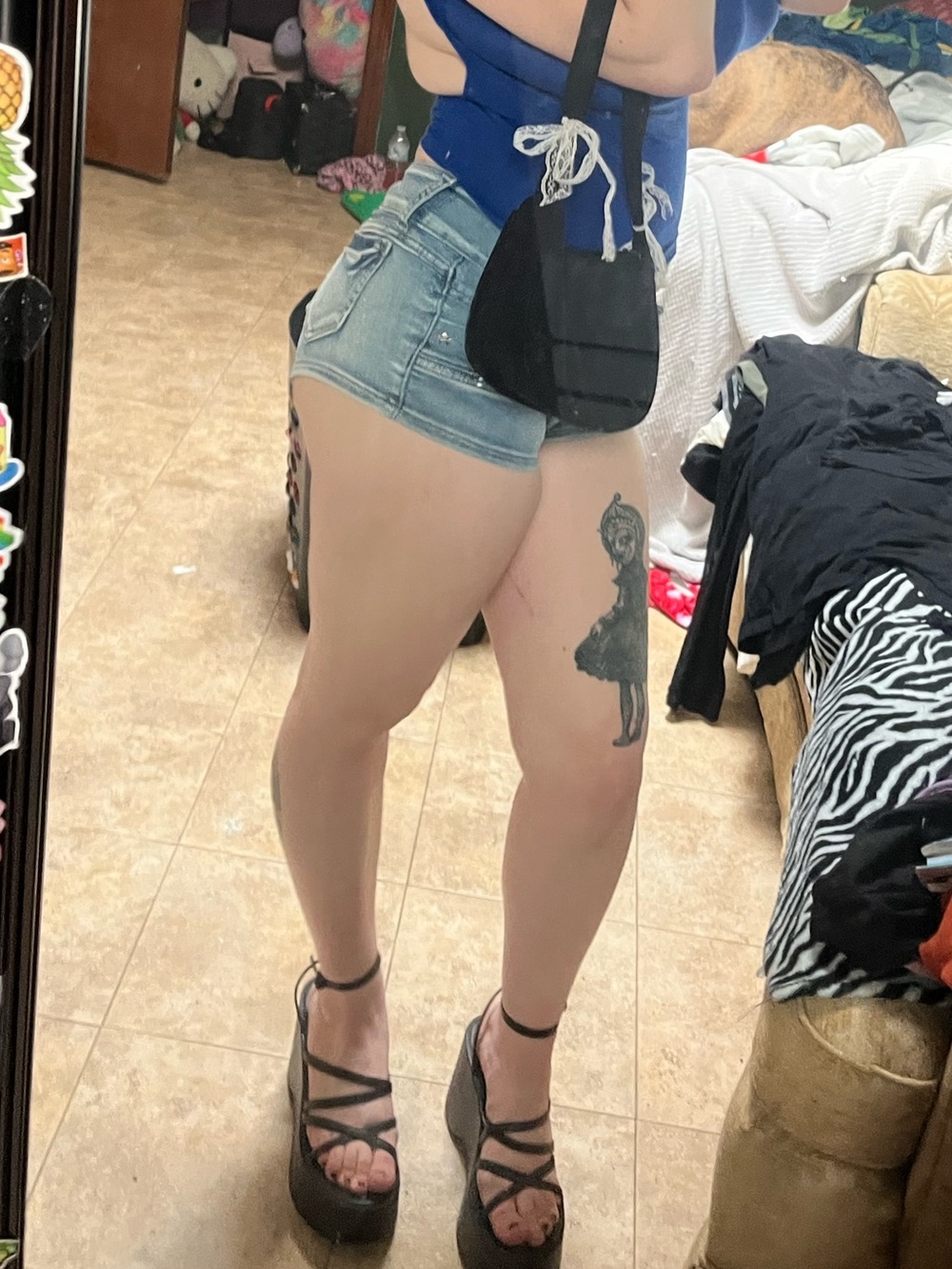 Blue/White Denim Low-Rise Jean Shorts for Women